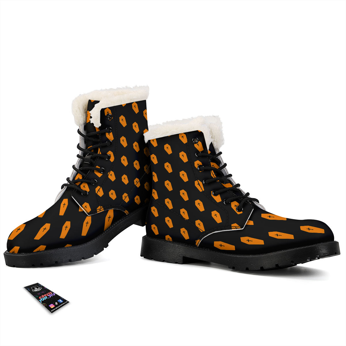 Coffin Orange Halloween Print Pattern Winter Boots-grizzshop