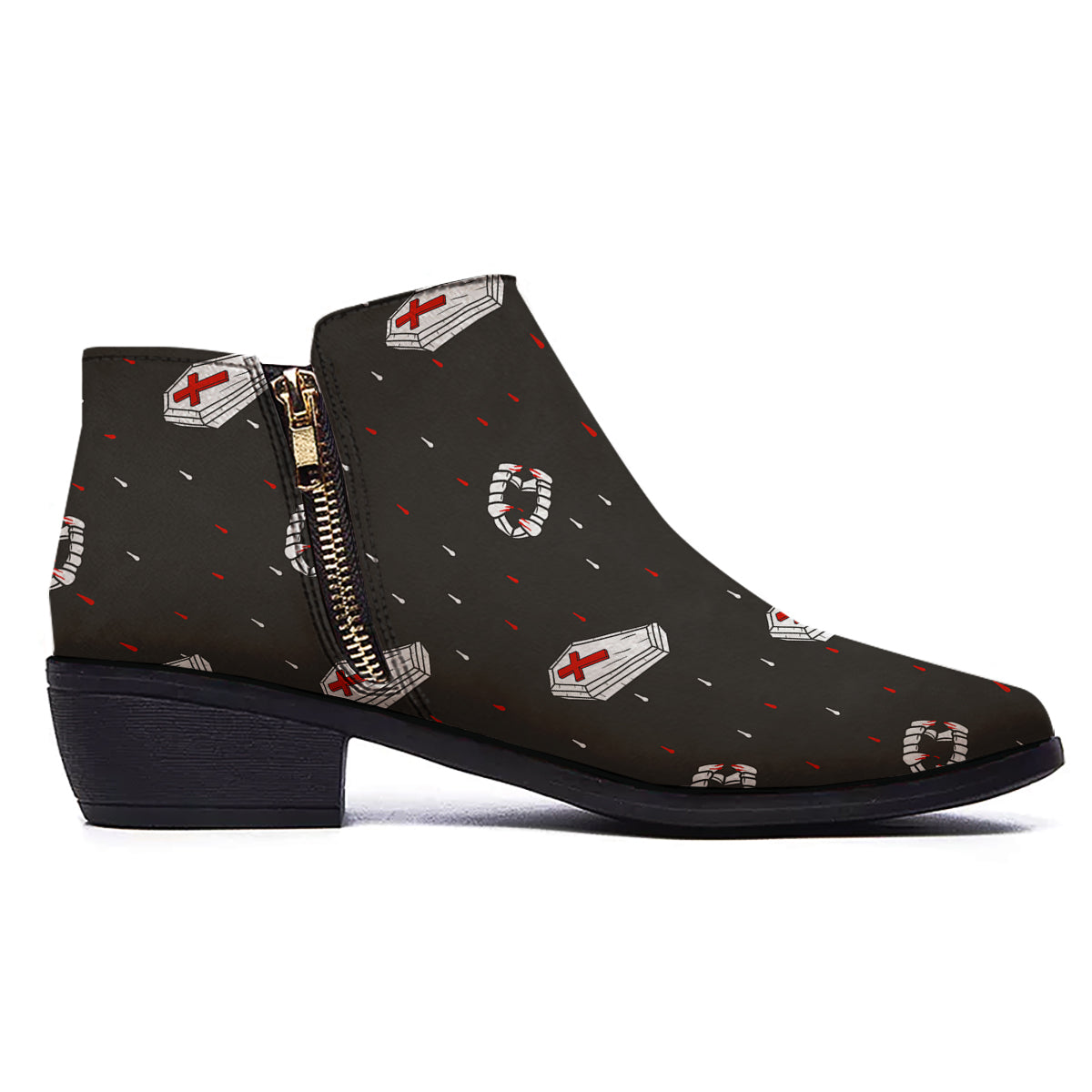 Coffin Vampire Print Pattern Ankle Boots-grizzshop