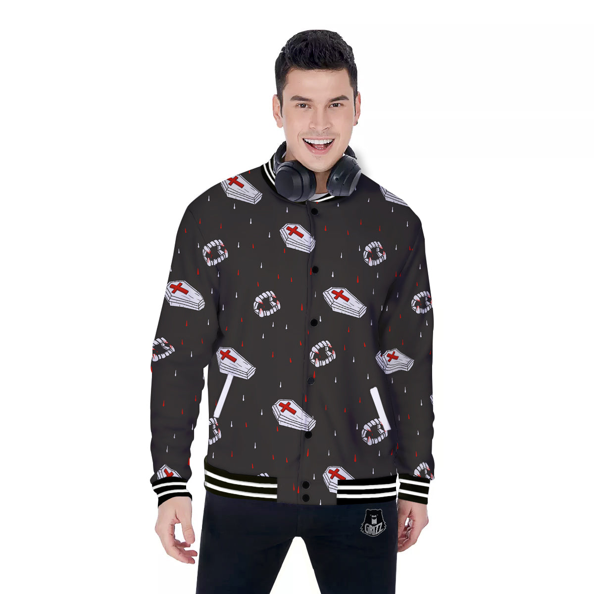Coffin Vampire Print Pattern Baseball Jacket-grizzshop