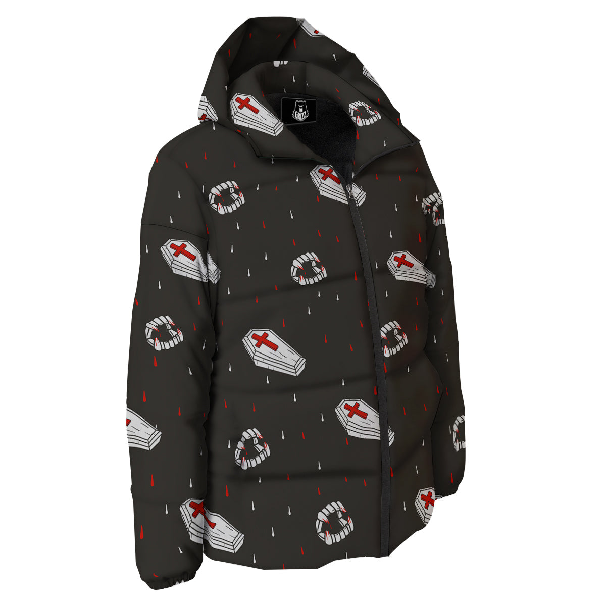 Coffin Vampire Print Pattern Down Jacket-grizzshop