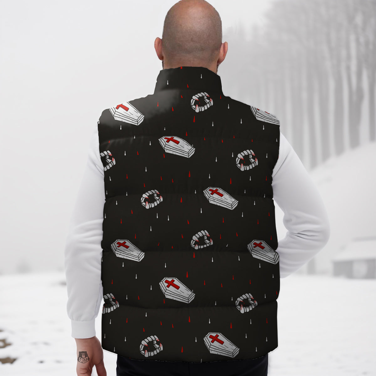 Coffin Vampire Print Pattern Down Vest-grizzshop