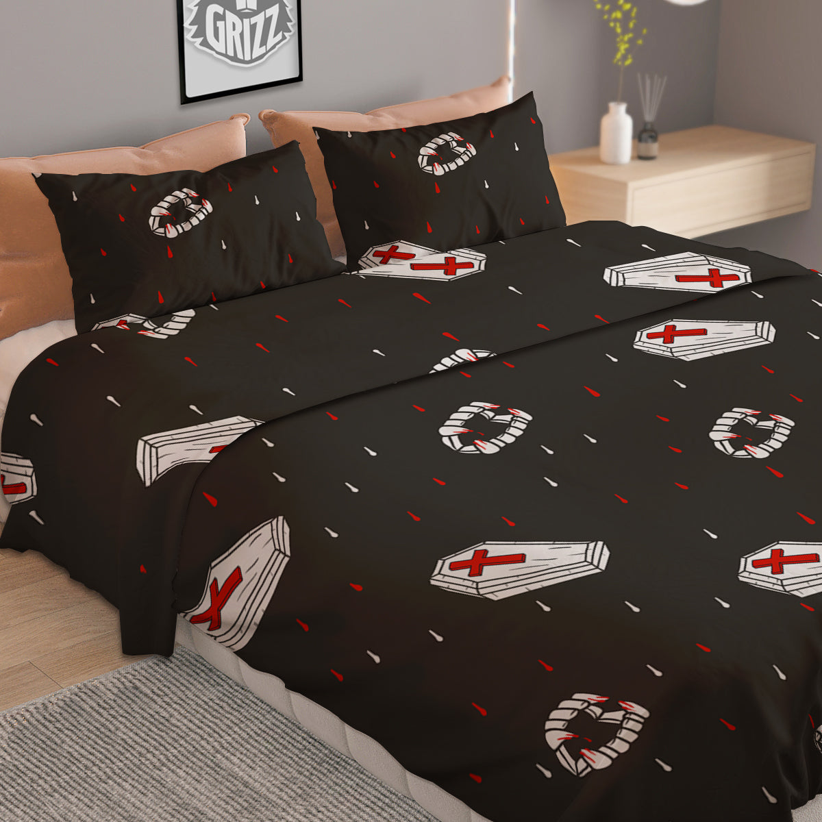 Coffin Vampire Print Pattern Duvet Cover Bedding Set-grizzshop