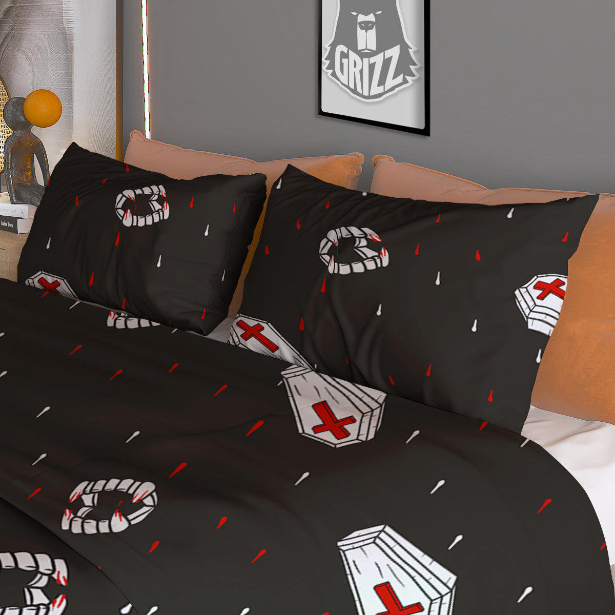 Coffin Vampire Print Pattern Duvet Cover Bedding Set-grizzshop