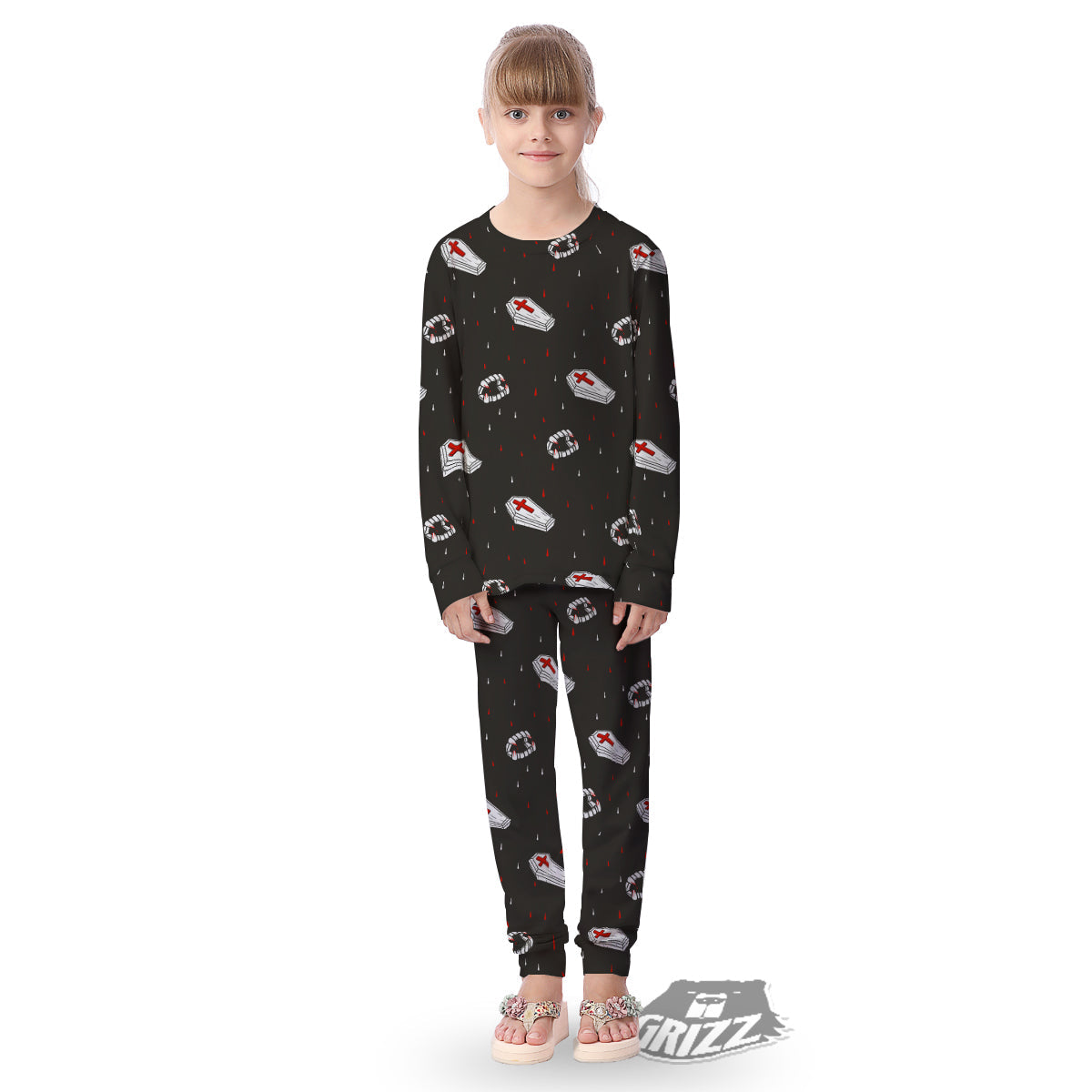 Coffin Vampire Print Pattern Kid's Pajamas-grizzshop