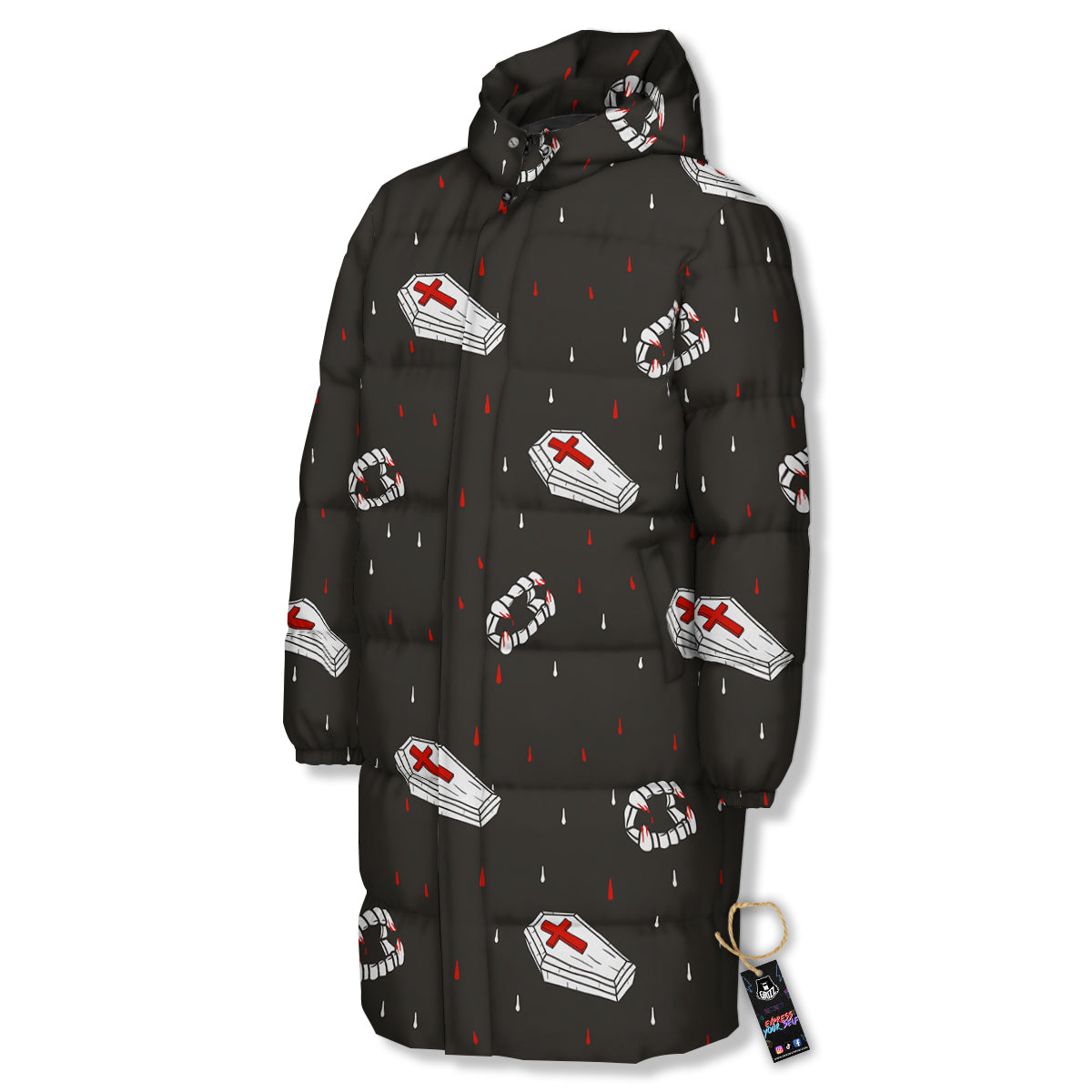 Coffin Vampire Print Pattern Long Down Jacket-grizzshop