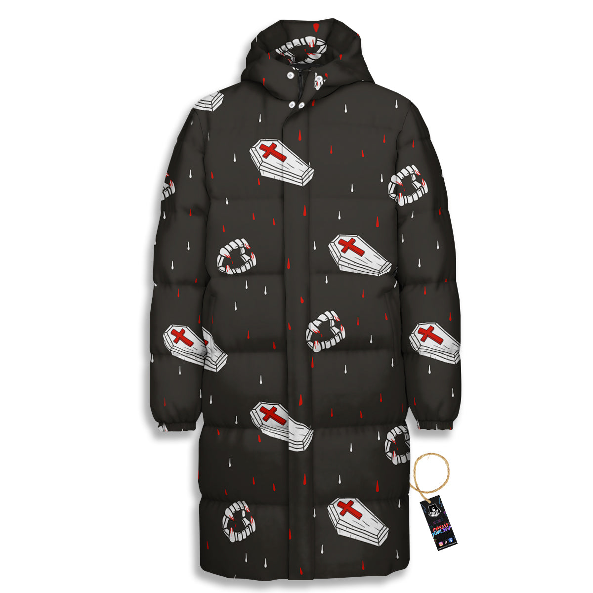 Coffin Vampire Print Pattern Long Down Jacket-grizzshop