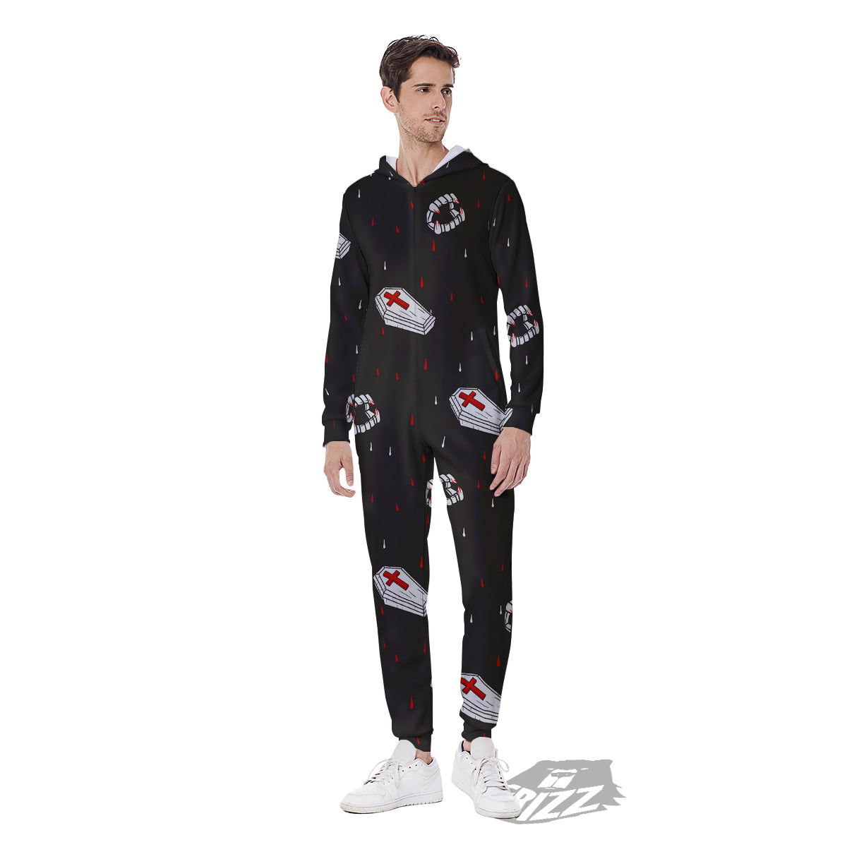 Coffin Vampire Print Pattern Men's Jumpsuit-grizzshop