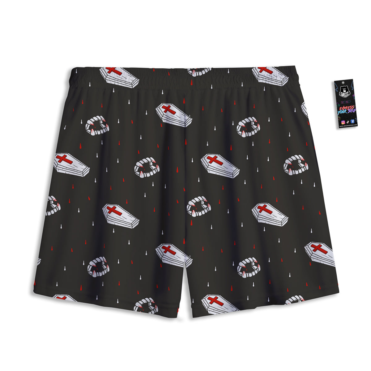 Coffin Vampire Print Pattern Mesh Shorts