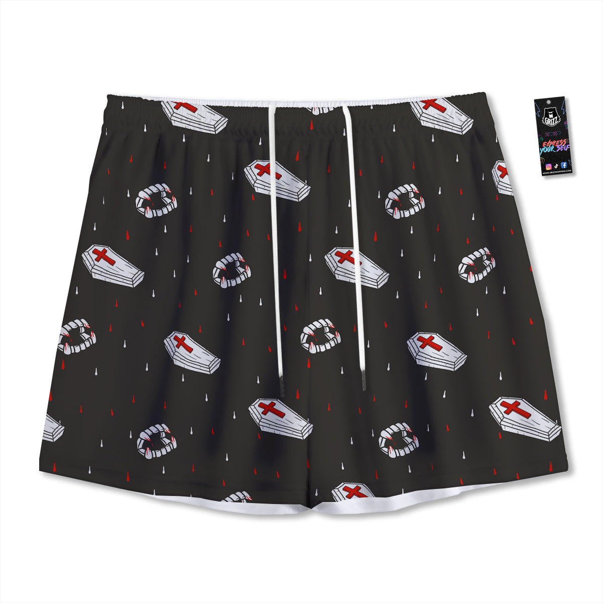 Coffin Vampire Print Pattern Mesh Shorts