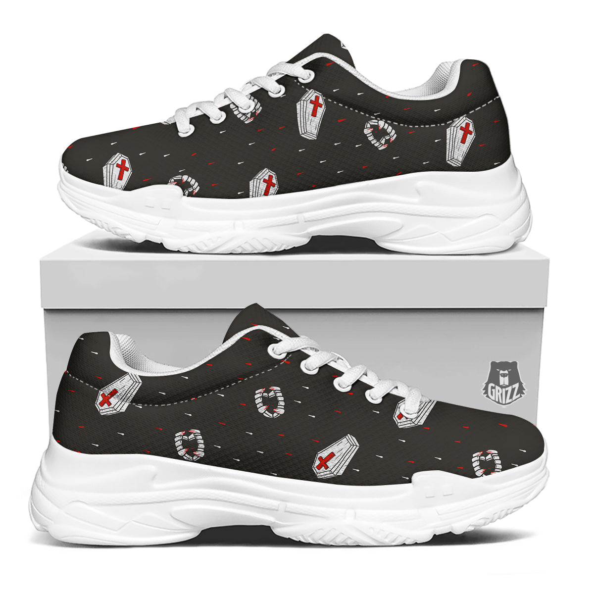 Coffin Vampire Print Pattern White Chunky Shoes-grizzshop