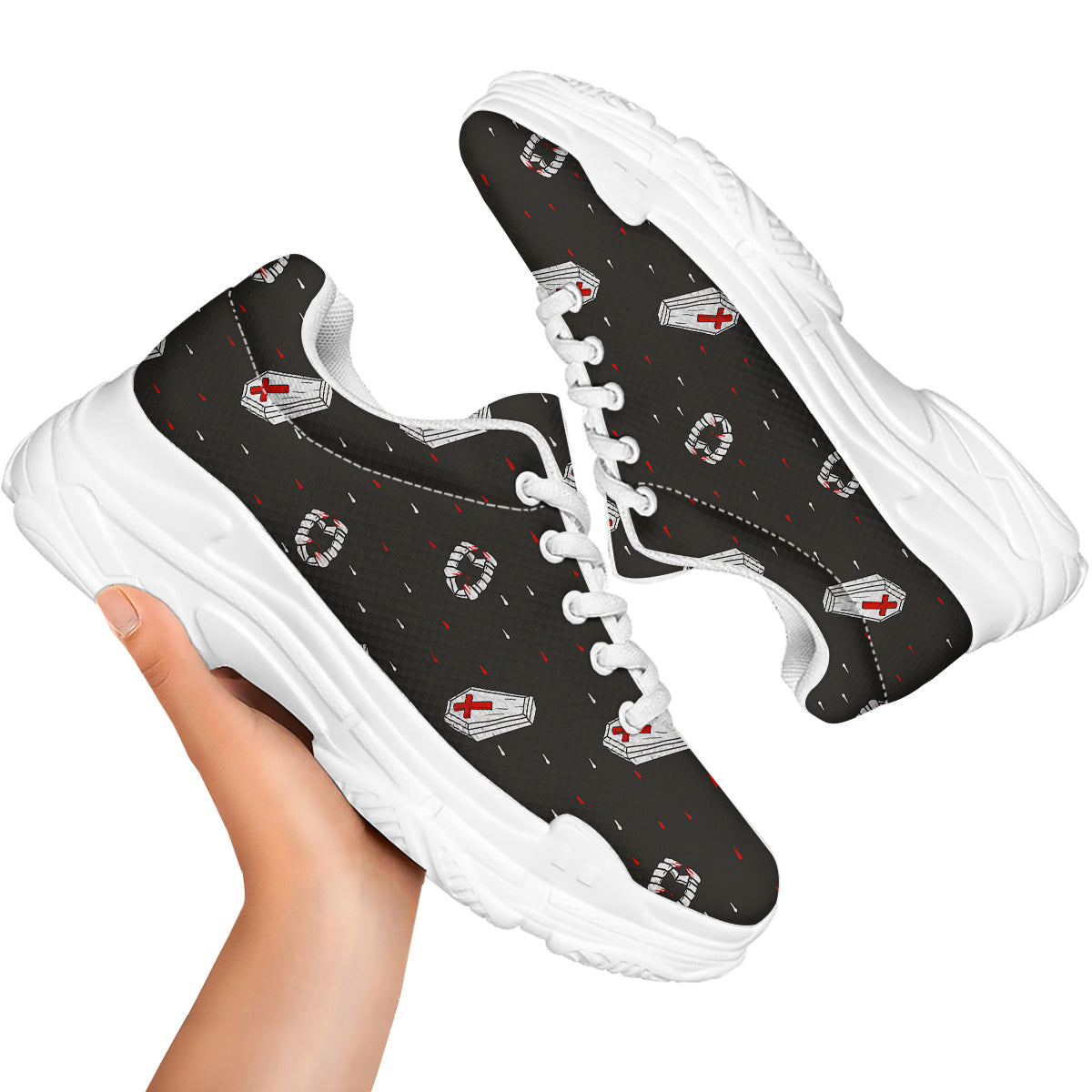 Coffin Vampire Print Pattern White Chunky Shoes-grizzshop