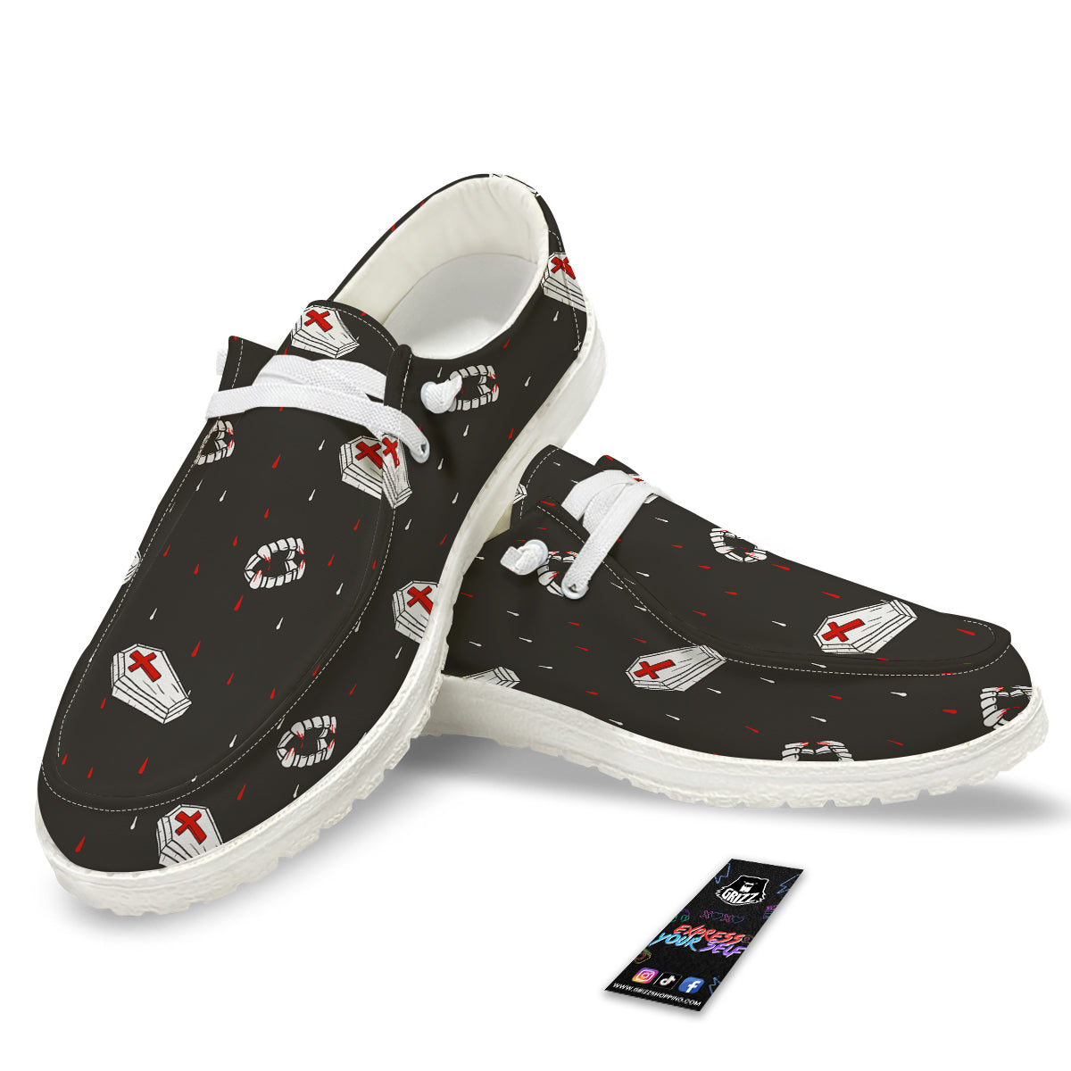 Coffin Vampire Print Pattern White Loafers-grizzshop