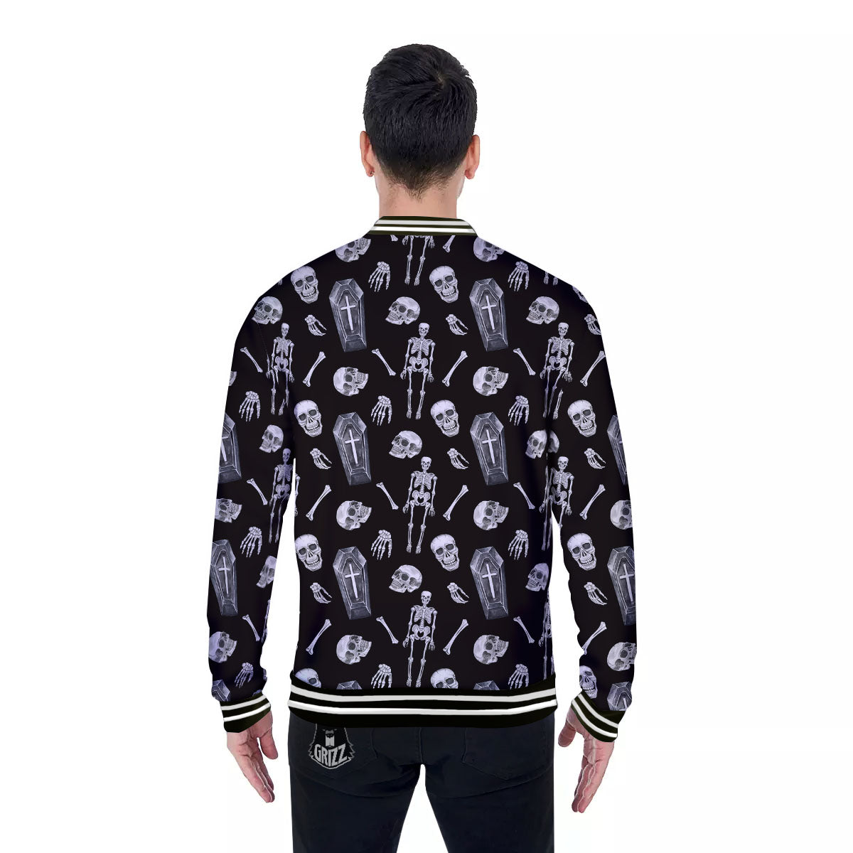 Coffin White And Black Print Pattern Baseball Jacket-grizzshop