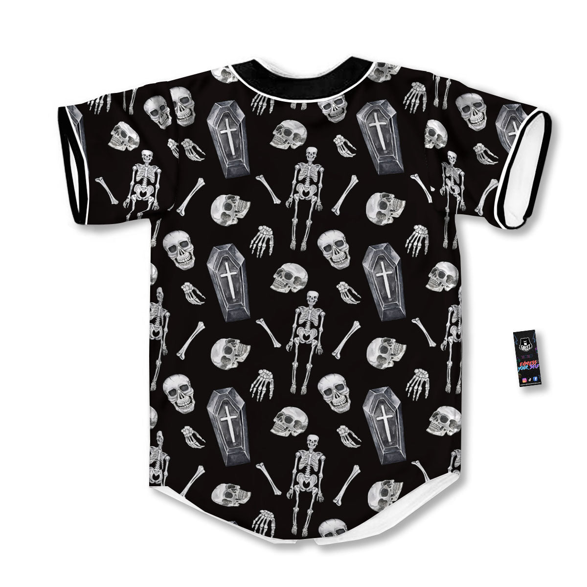 Coffin White And Black Print Pattern Baseball Jersey-grizzshop