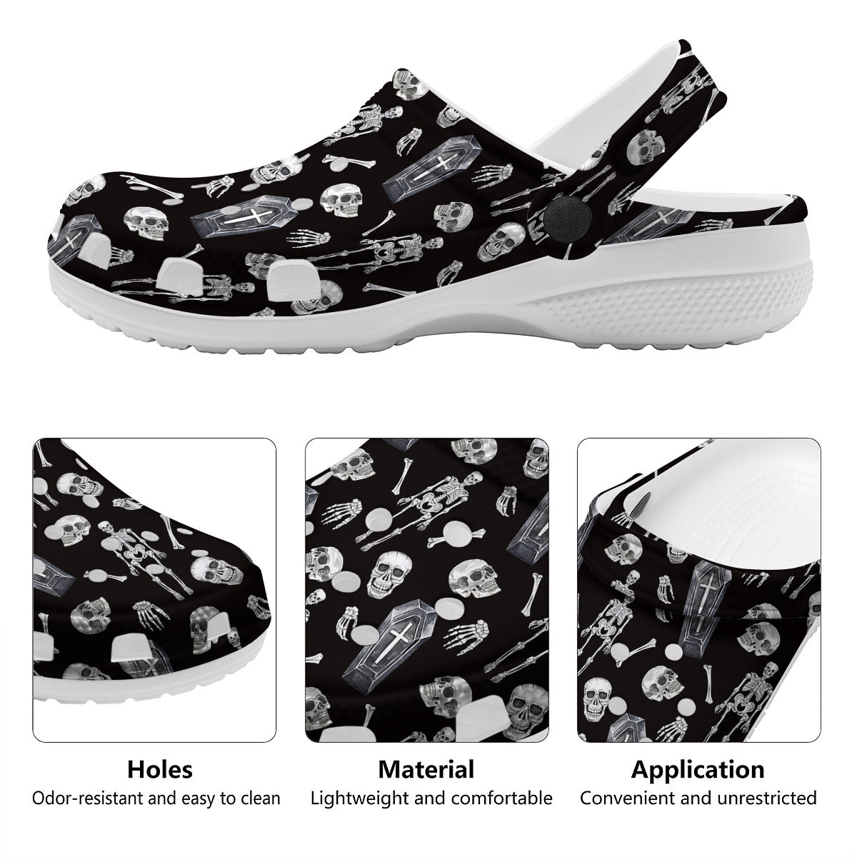 Coffin White And Black Print Pattern Clog-grizzshop