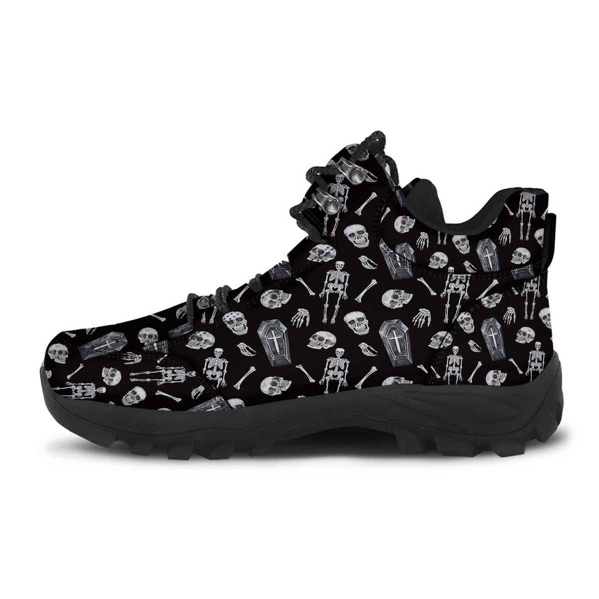 Coffin White And Black Print Pattern Hiking Shoes-grizzshop
