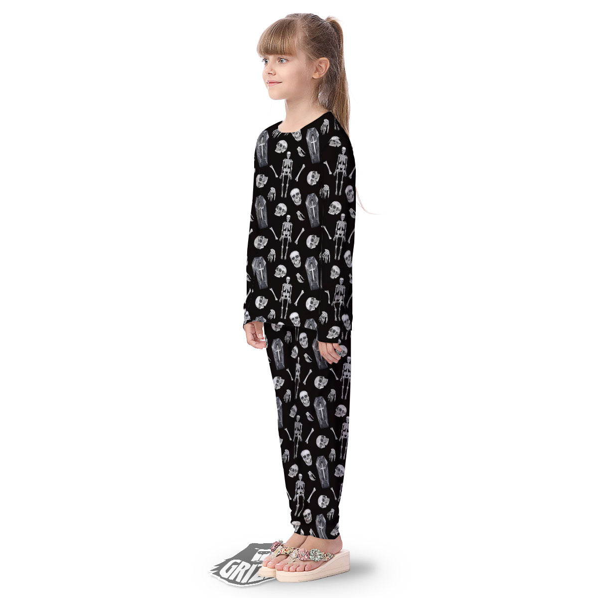 Coffin White And Black Print Pattern Kid's Pajamas-grizzshop