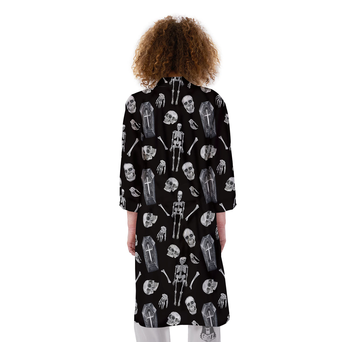 Coffin White And Black Print Pattern Kimono-grizzshop