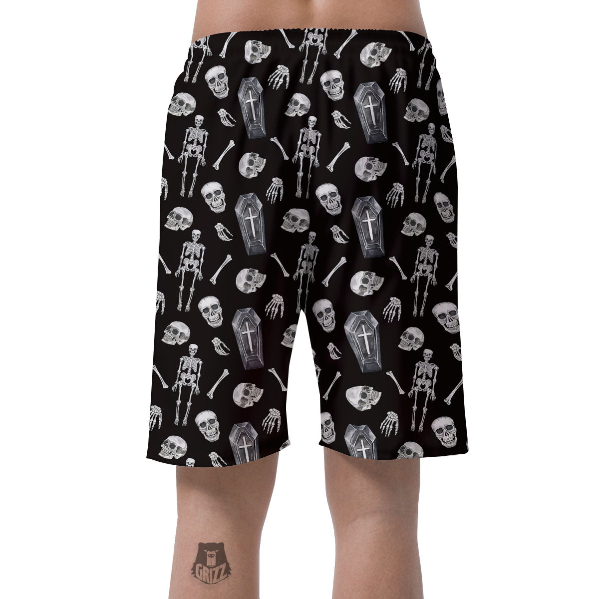 Coffin White And Black Print Pattern Men's Shorts-grizzshop