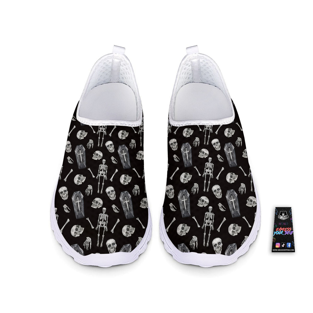 Coffin White And Black Print Pattern Nurse Shoes-grizzshop