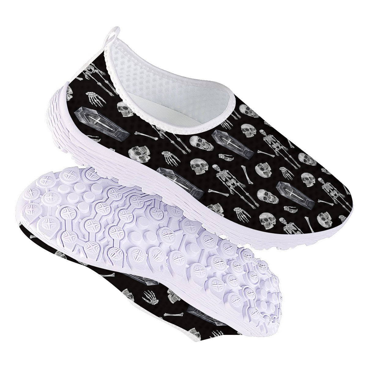 Coffin White And Black Print Pattern Nurse Shoes-grizzshop