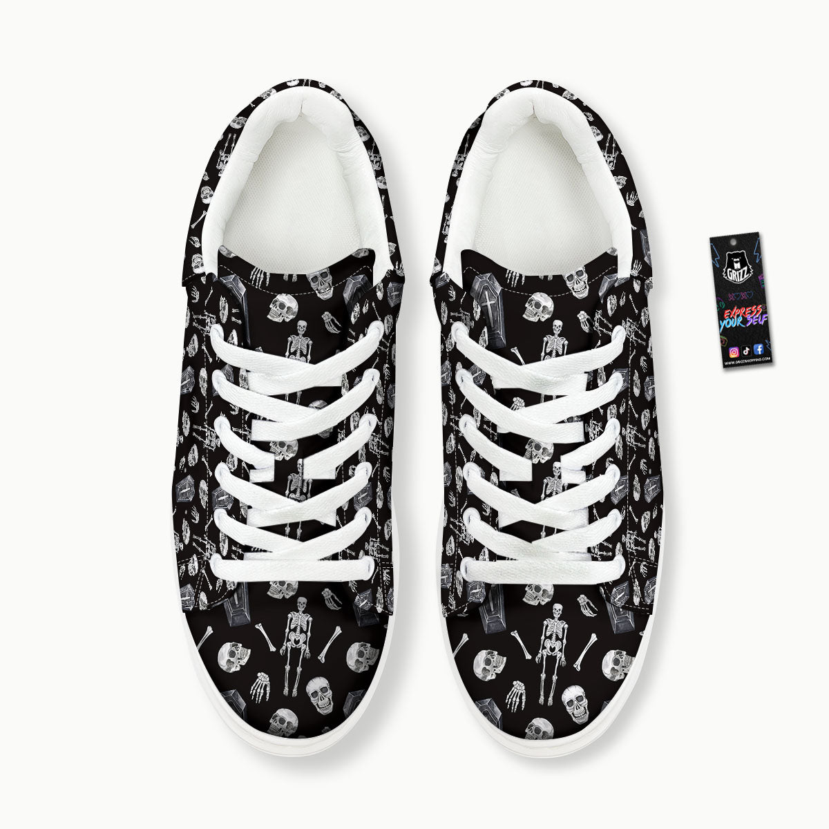 Coffin White And Black Print Pattern Platform Shoes-grizzshop