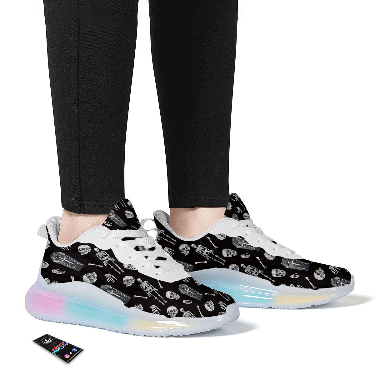 Coffin White And Black Print Pattern Running Sneakers-grizzshop