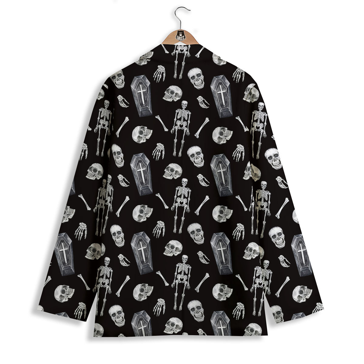 Coffin White And Black Print Pattern Women's Blazer-grizzshop