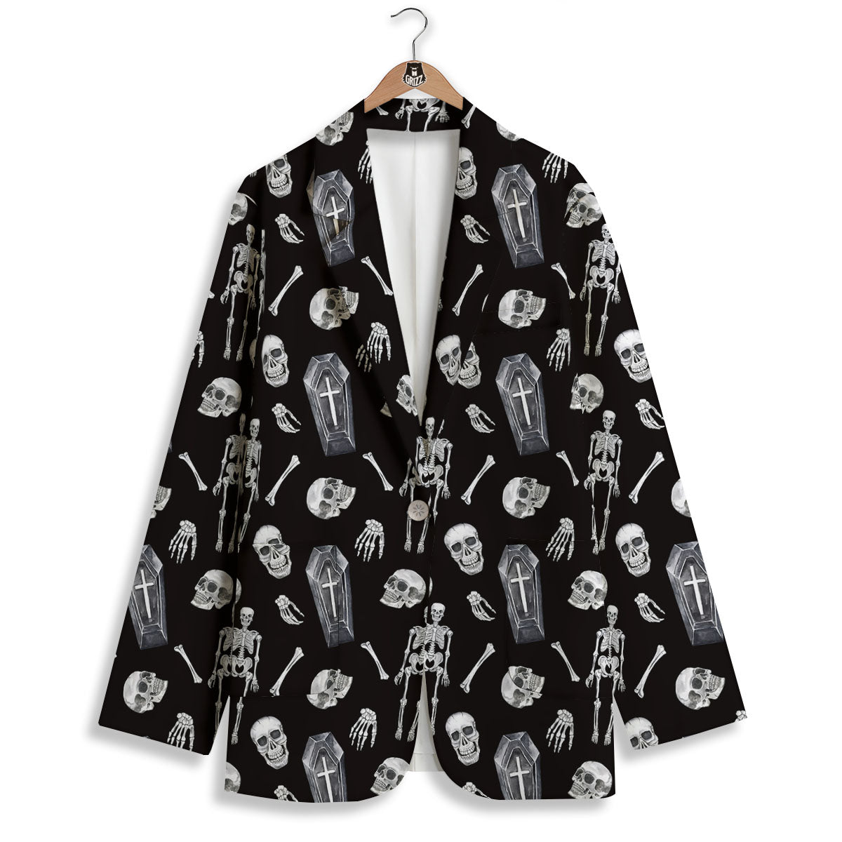 Coffin White And Black Print Pattern Women's Blazer-grizzshop