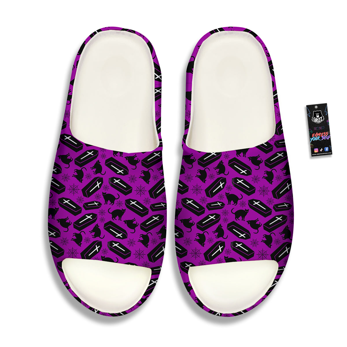Coffin And Cat Purple Print Pattern Sandals-grizzshop