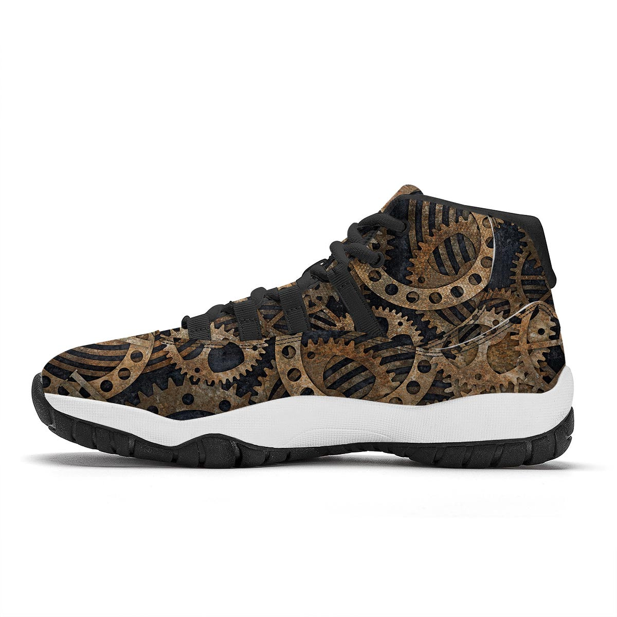Cogs And Gears Steampunk Brass Print Black Bball Shoes-grizzshop