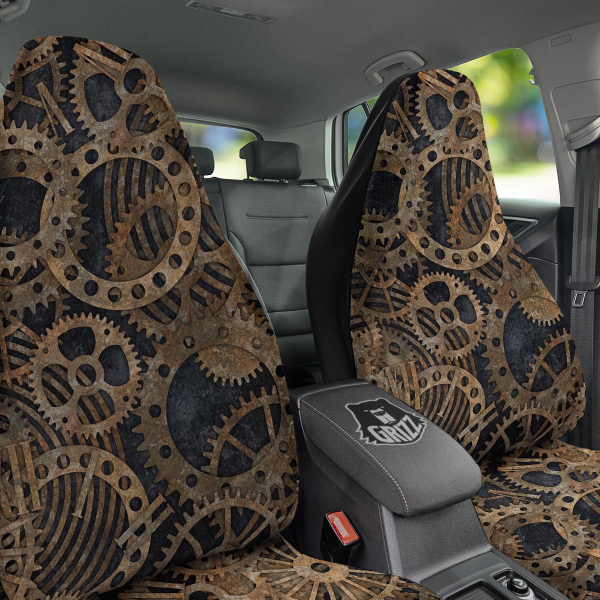 Cogs And Gears Steampunk Brass Print Car Seat Covers-grizzshop