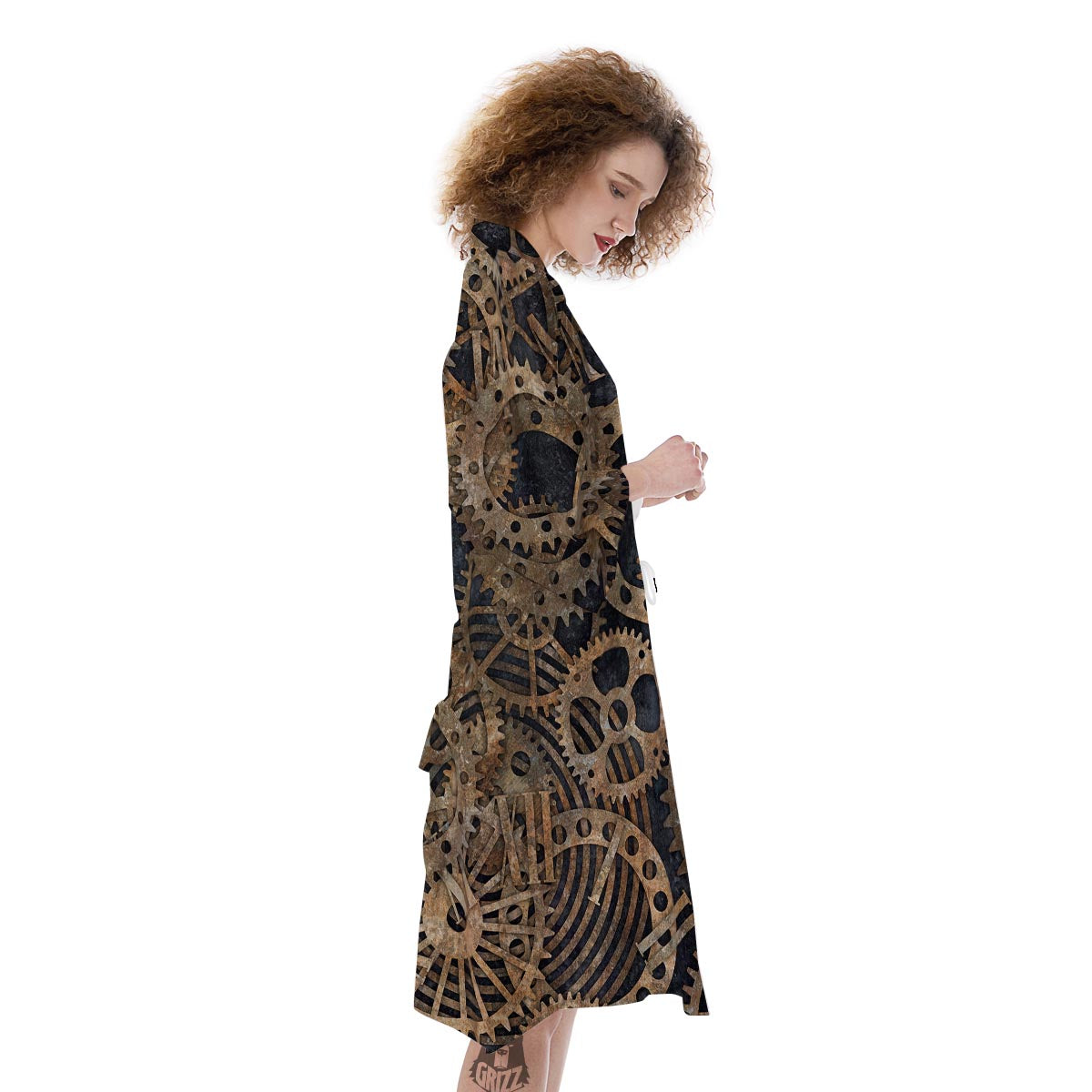 Cogs And Gears Steampunk Brass Print Kimono-grizzshop