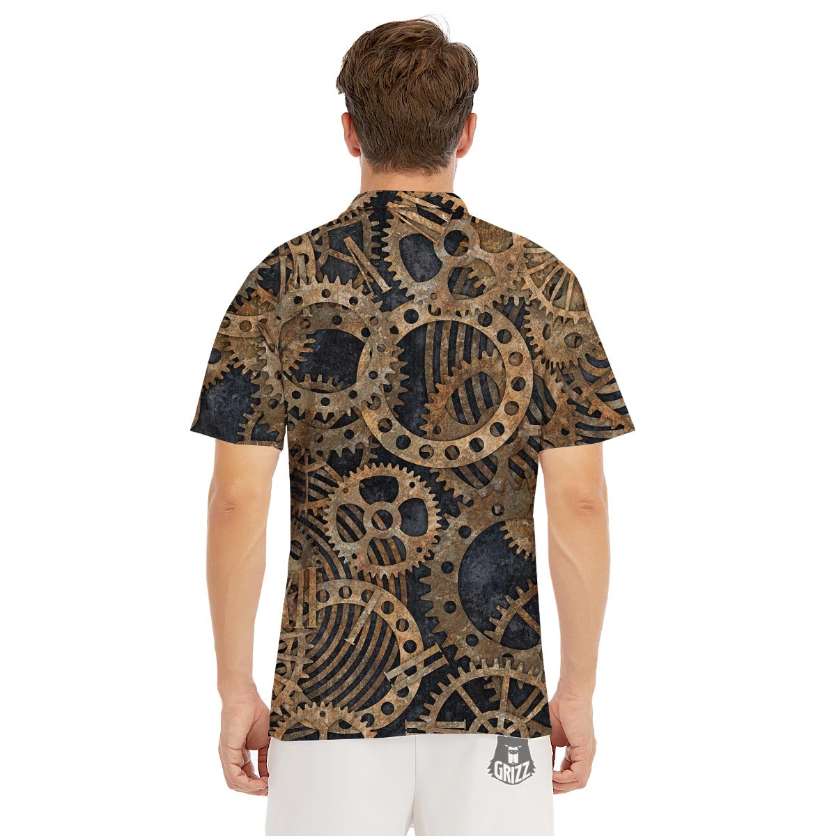 Cogs And Gears Steampunk Brass Print Men's Golf Shirts-grizzshop