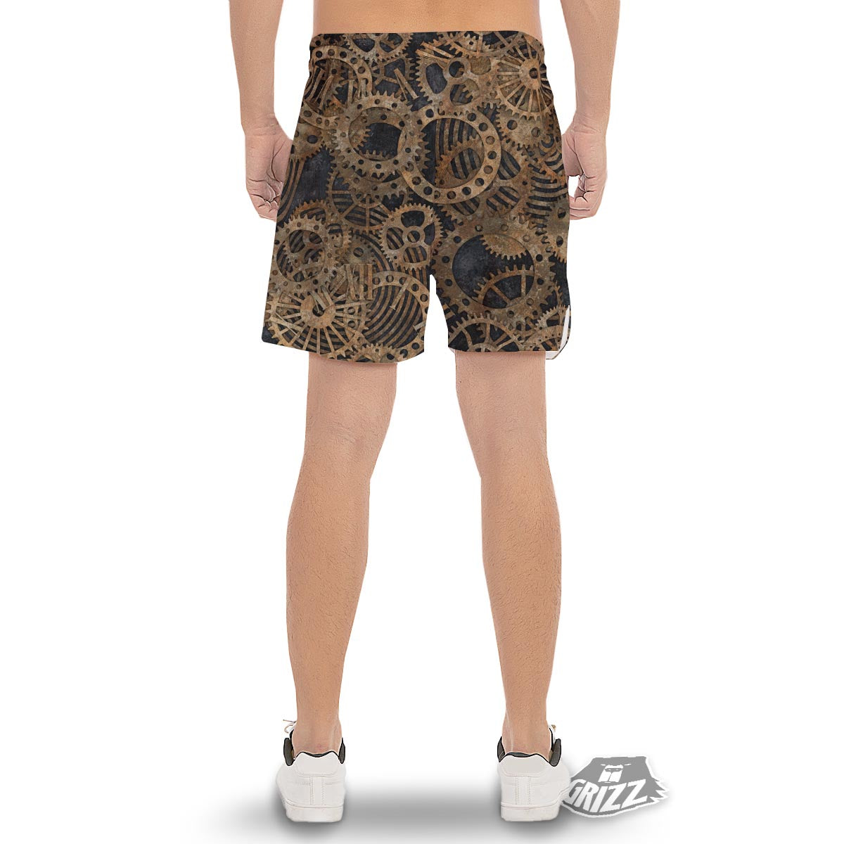 Cogs And Gears Steampunk Brass Print Men's Gym Shorts-grizzshop