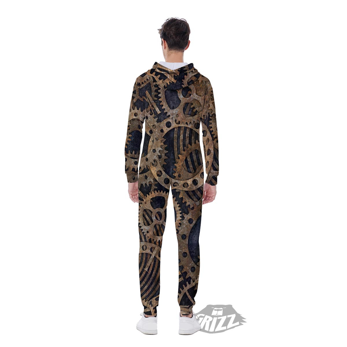 Cogs And Gears Steampunk Brass Print Men's Jumpsuit-grizzshop