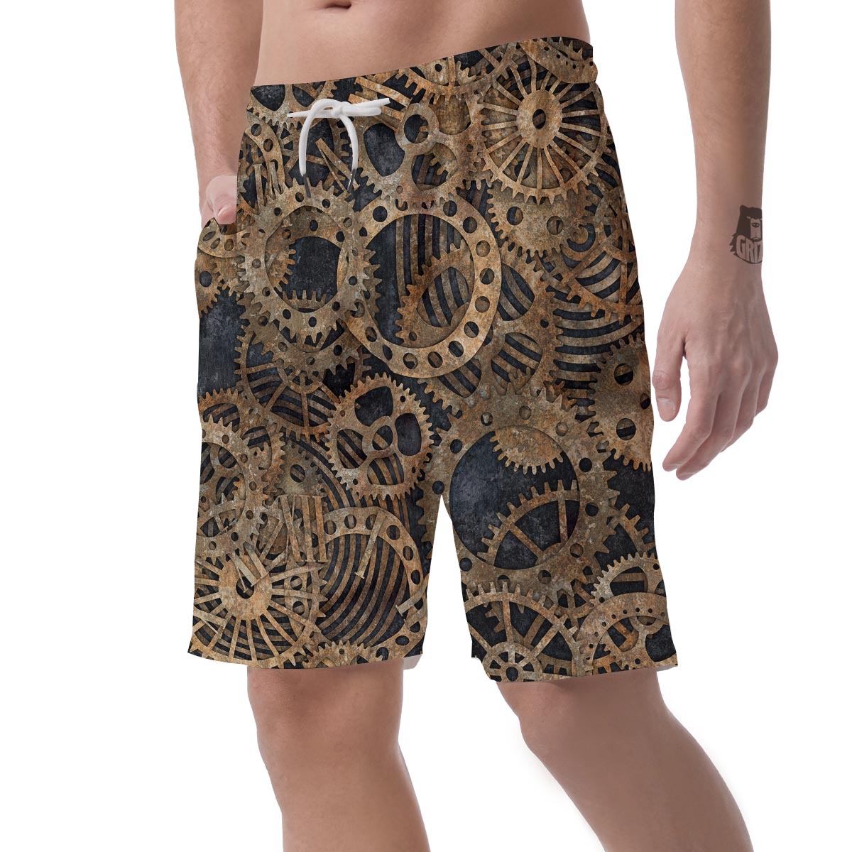 Cogs And Gears Steampunk Brass Print Men's Shorts-grizzshop