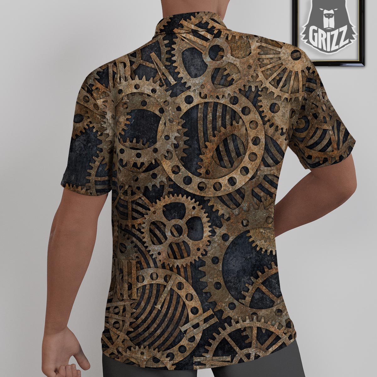 Cogs And Gears Steampunk Brass Print Untucked Shirts-grizzshop