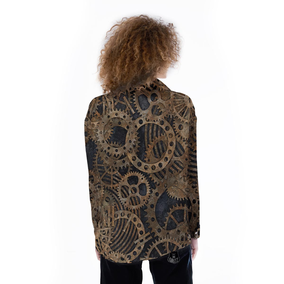 Cogs And Gears Steampunk Brass Print Women's Long Sleeve Shirts-grizzshop