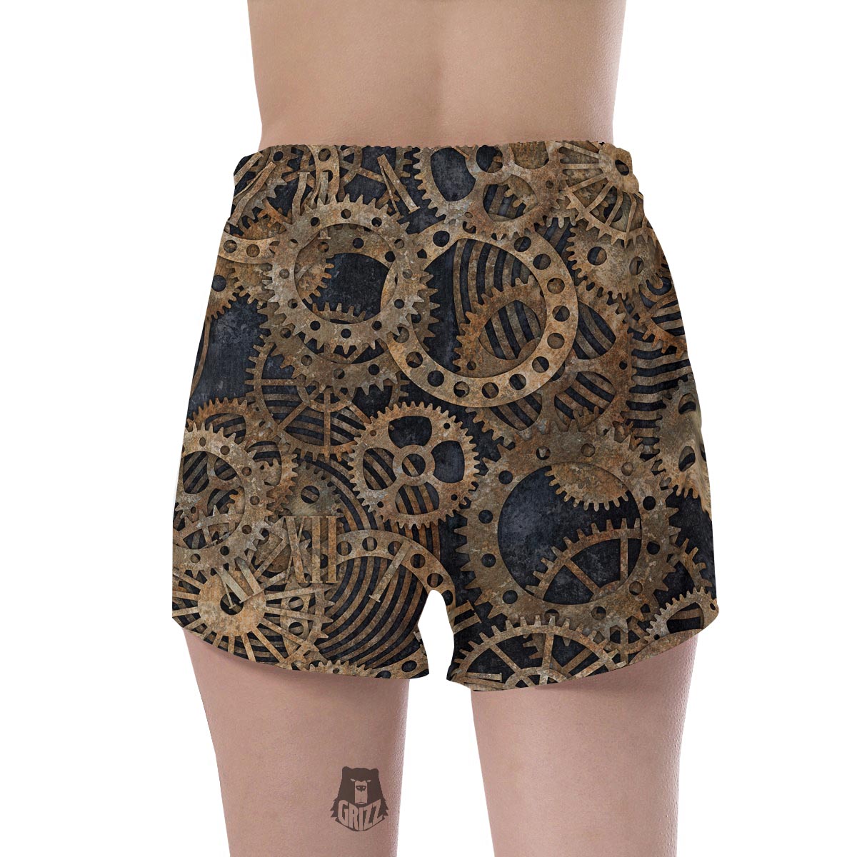 Cogs And Gears Steampunk Brass Print Women's Shorts-grizzshop