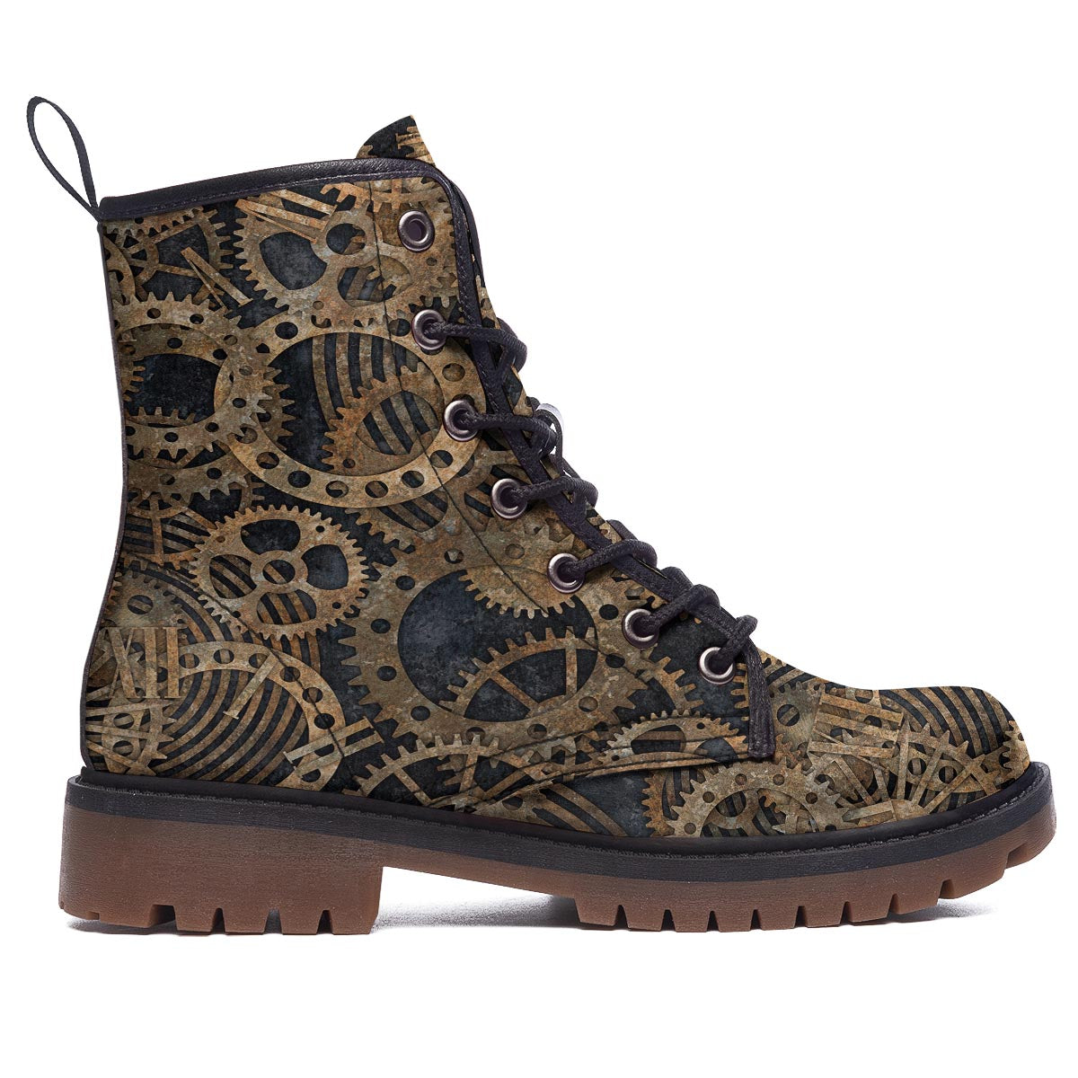Cogs And Gears Steampunk Brass Print Work Boots-grizzshop