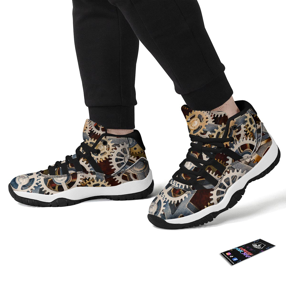 Cogs And Steampunk Gears Print Black Bball Shoes-grizzshop