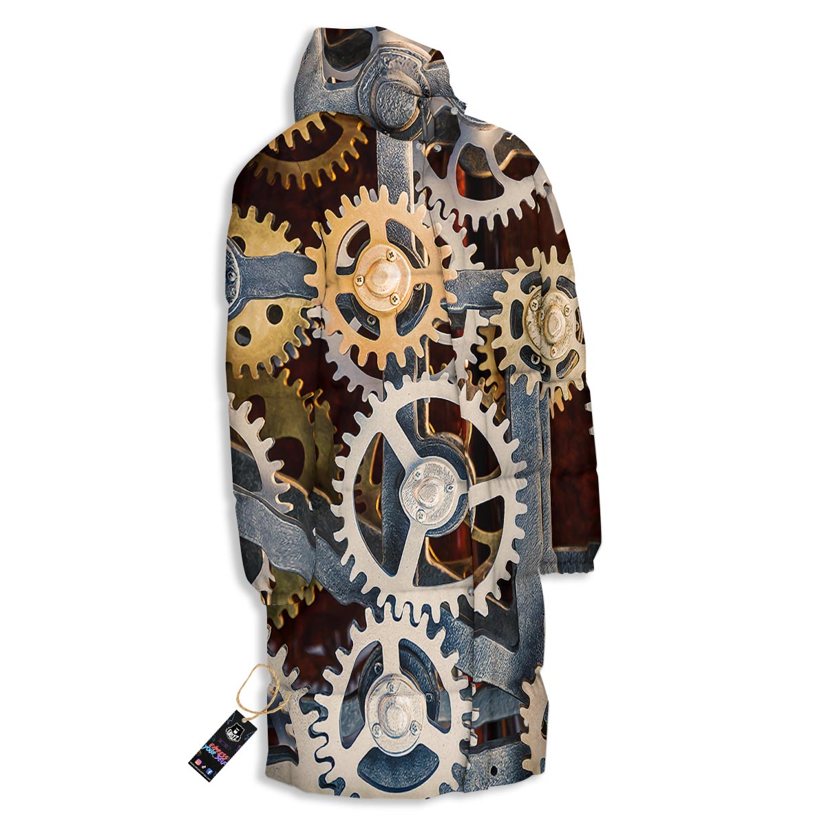 Cogs And Steampunk Gears Print Long Down Jacket-grizzshop