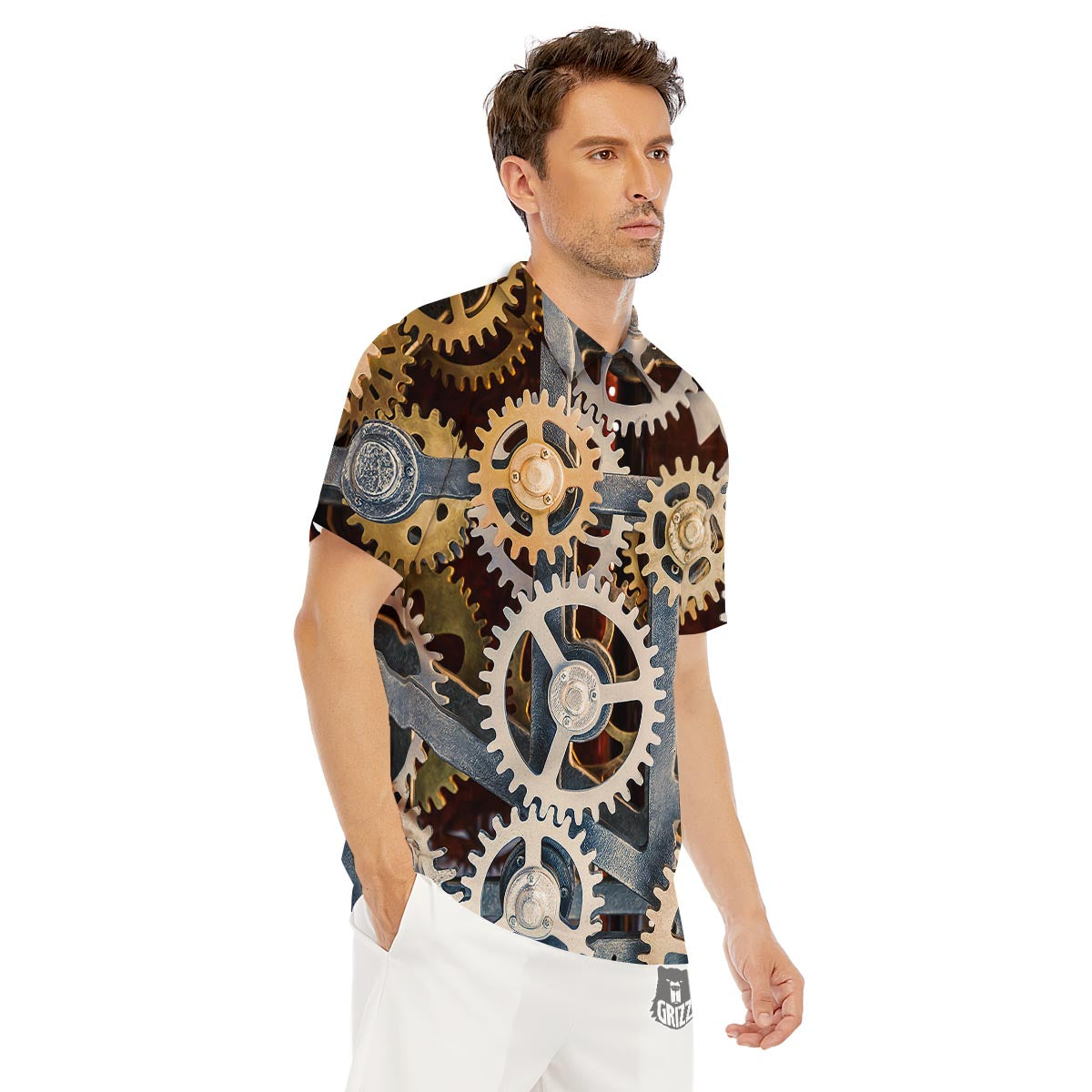 Cogs And Steampunk Gears Print Men's Golf Shirts-grizzshop