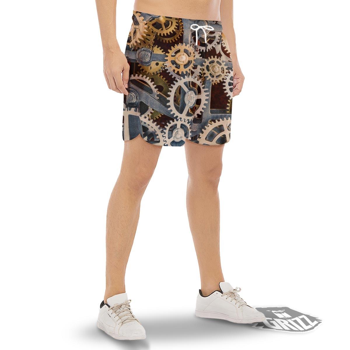 Cogs And Steampunk Gears Print Men's Gym Shorts-grizzshop