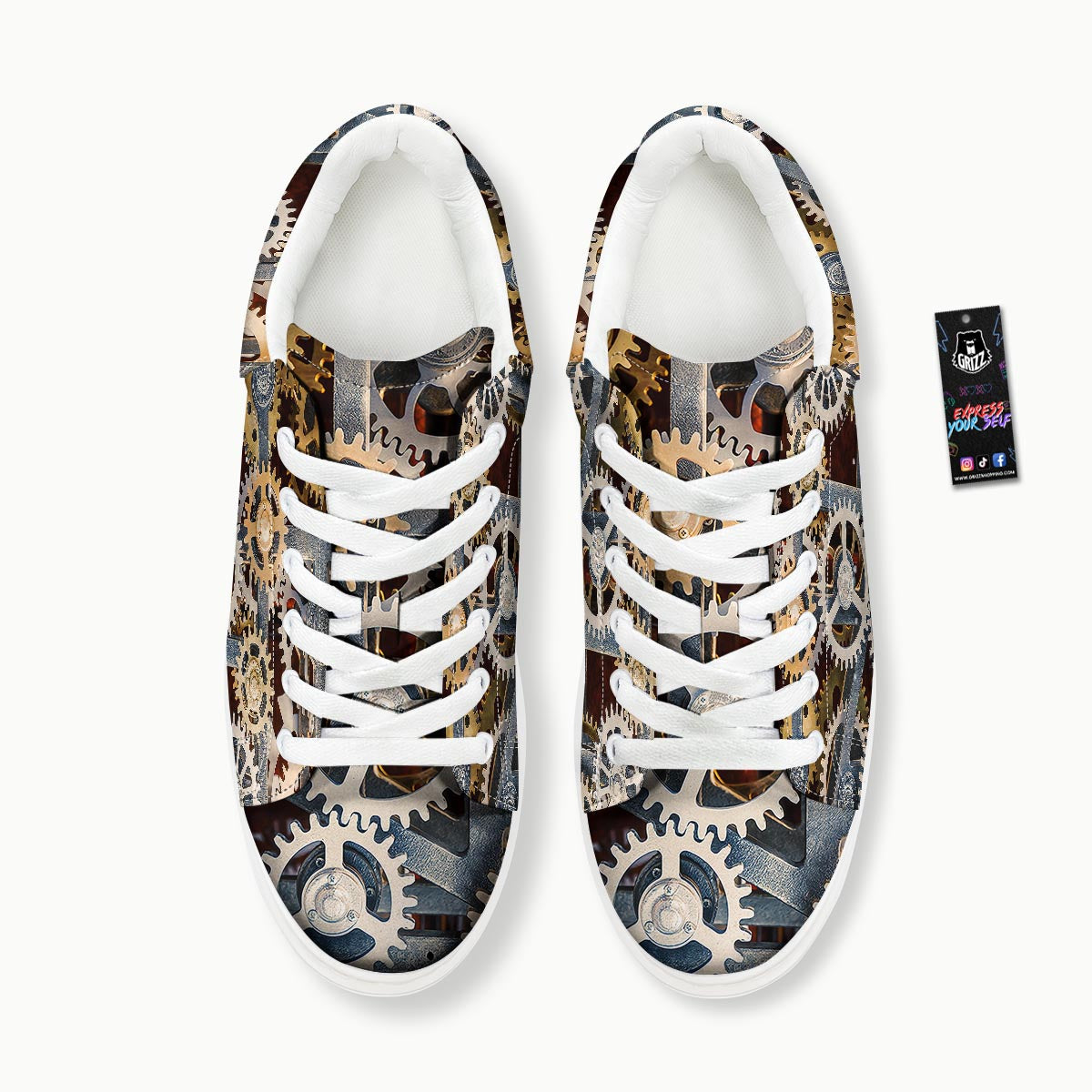 Cogs And Steampunk Gears Print Platform Shoes-grizzshop