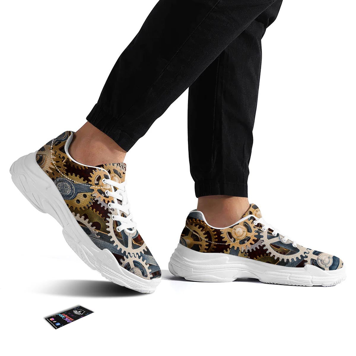 Cogs And Steampunk Gears Print White Chunky Shoes-grizzshop