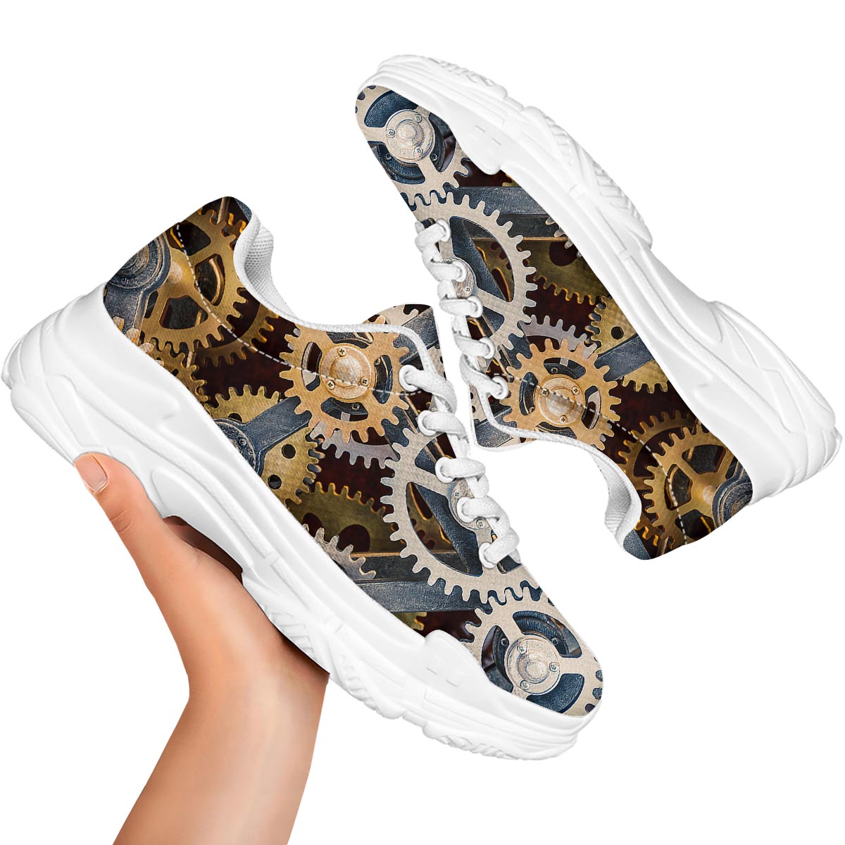 Cogs And Steampunk Gears Print White Chunky Shoes-grizzshop
