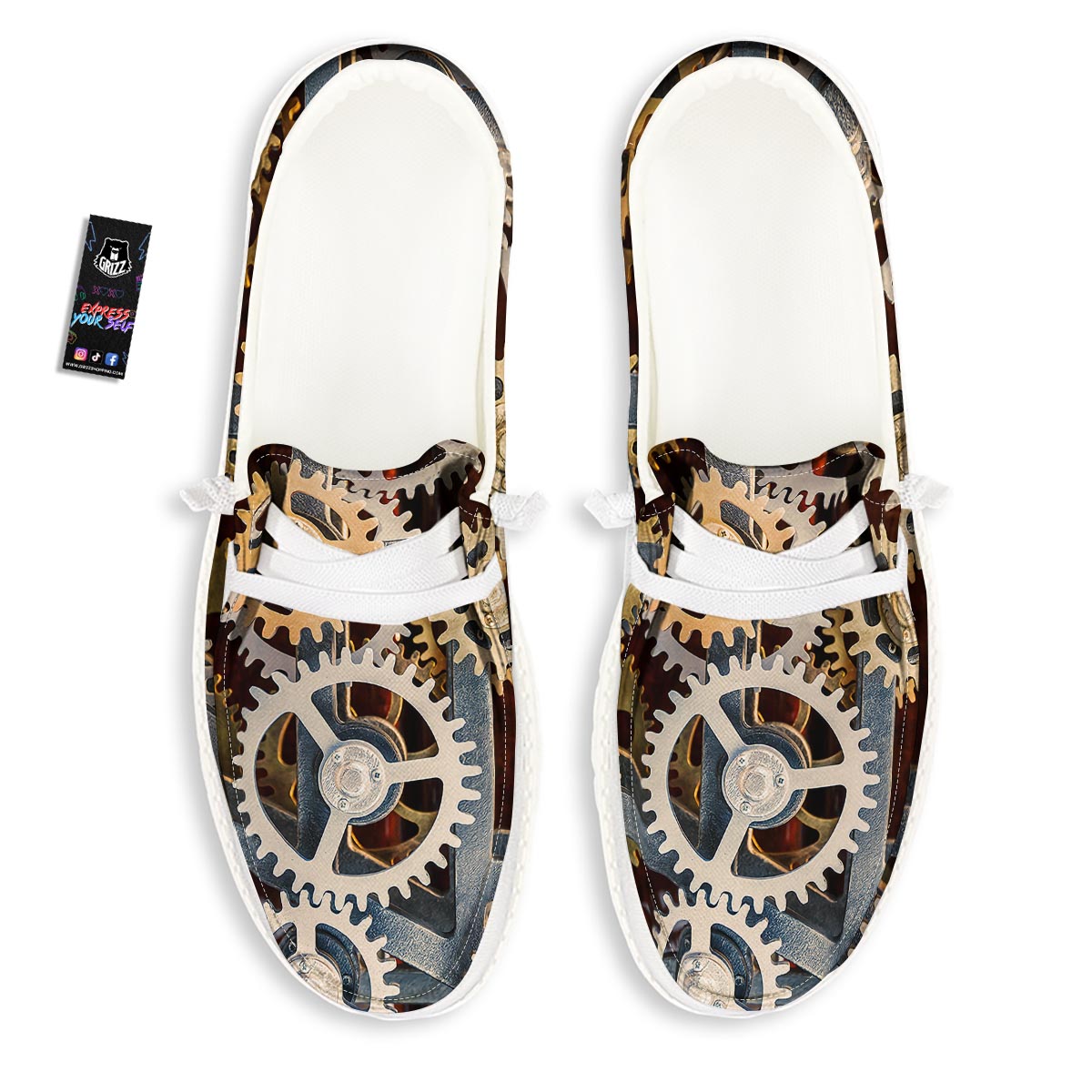 Cogs And Steampunk Gears Print White Loafers-grizzshop
