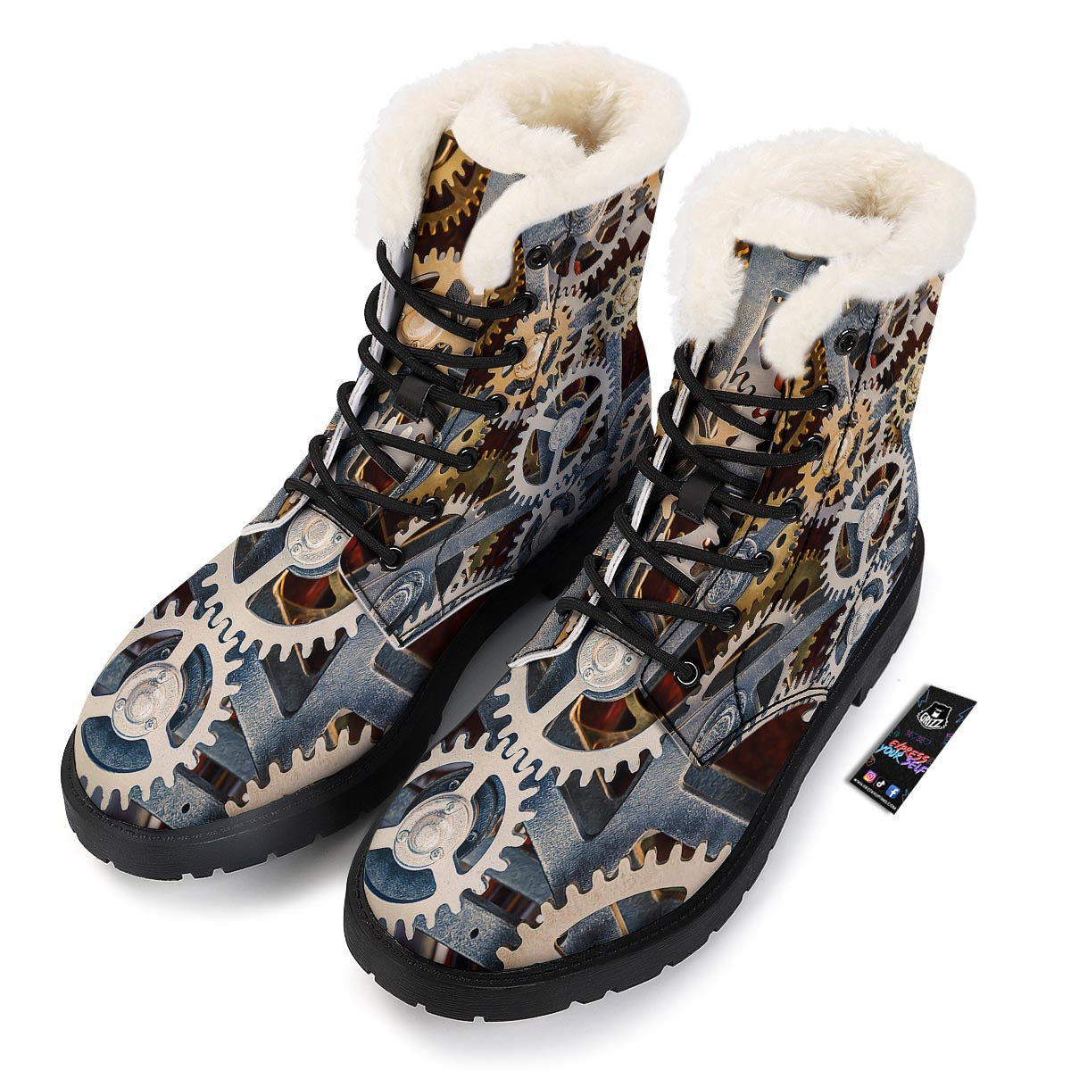 Cogs And Steampunk Gears Print Winter Boots-grizzshop